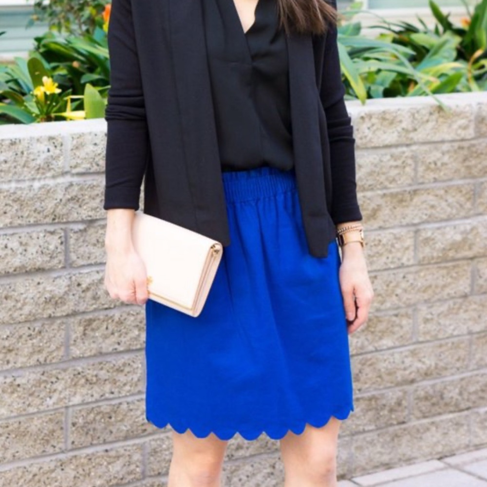 J. Crew | Women’s Blue Scalloped Hem Linen Pull On Mini Skirt Side Pockets Sz 2
